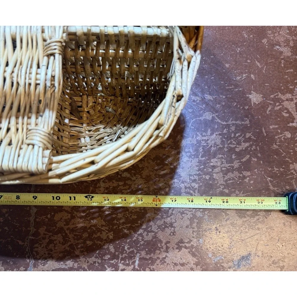 MCM Wicker Woven Picnic Basket with Lid & 2 Bottle Holders Vintage Boho Decor